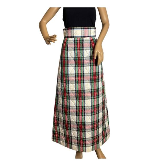 Vintage OOAK high waist A line quilted tartan red hoilday maxi skirt size Small - Picture 7 of 11